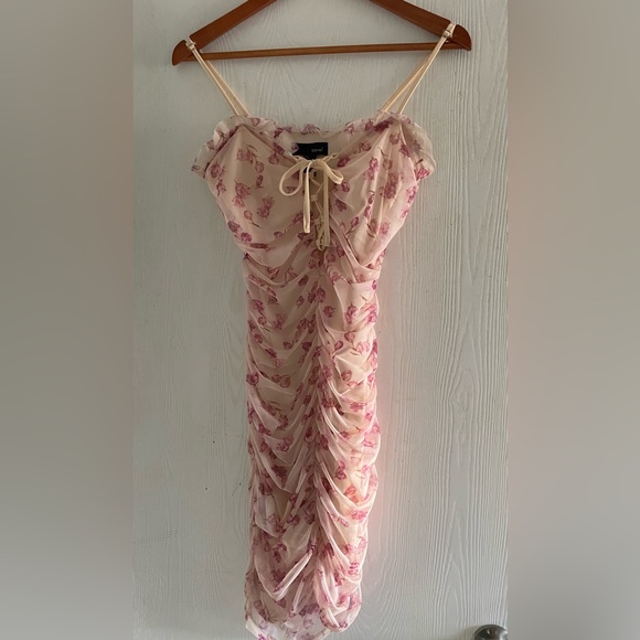 SBetro Pink Babydoll Mini Dress Ruched Spaghetti Strap - Picture 2 of 7